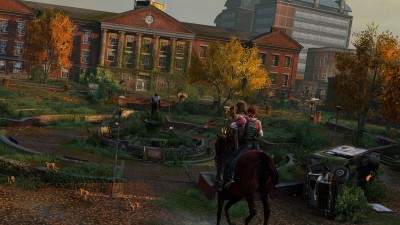 Ellie and Joel on horseback in The Last of Us