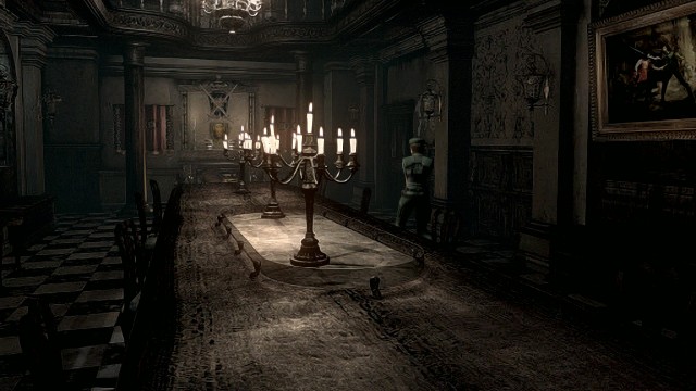 Screenshot of Resident Evil on Gamecube and it's recreation of the dining room.