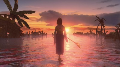 Yuna from Final Fantasy 10 staring out into the sunset