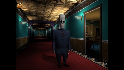 Manny Calavera outside his office in Grim Fandago Remastered