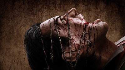 The Evil Within concept art with barbed wire over face