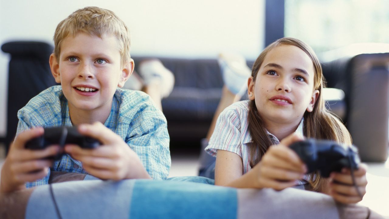 Children playing video games